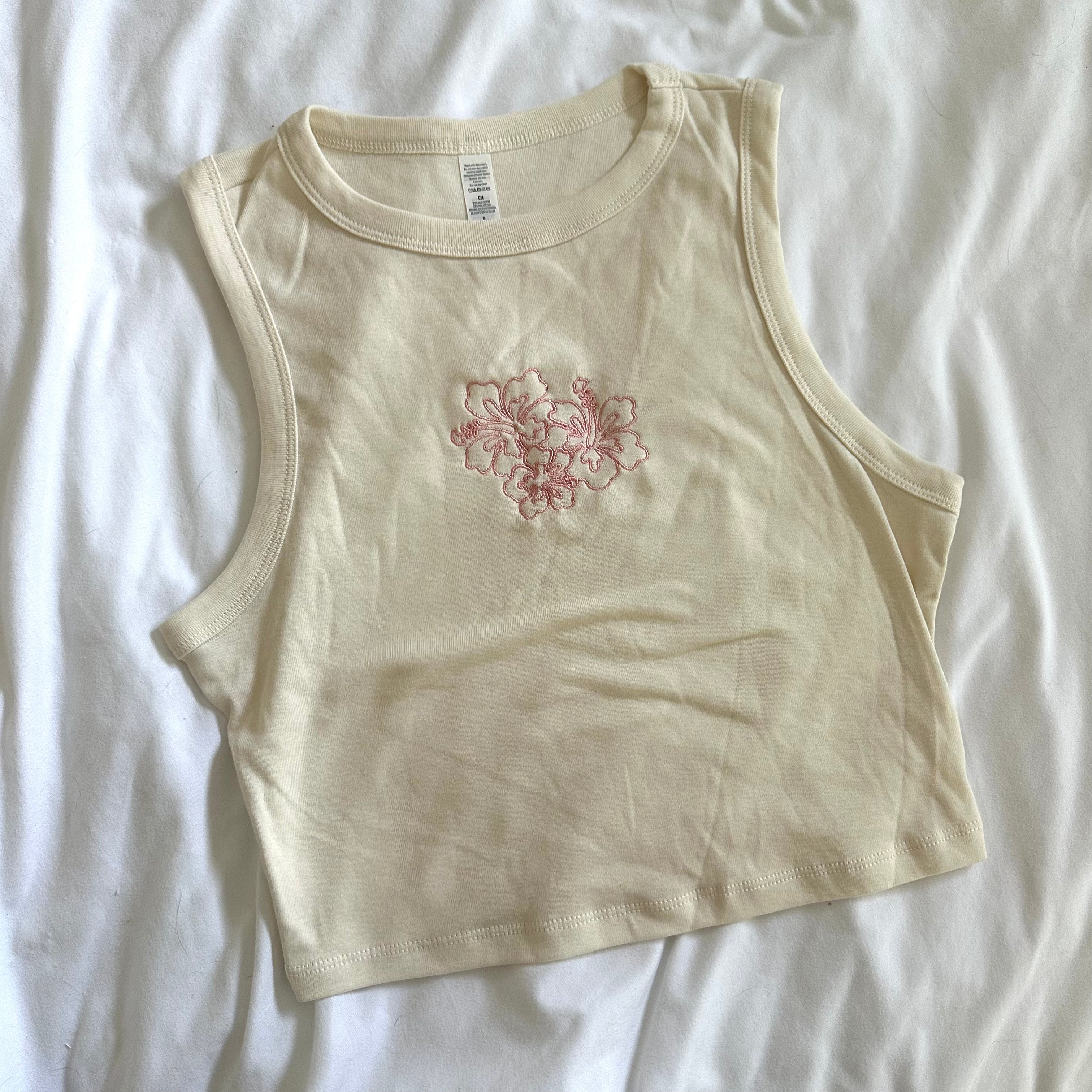 Embroidered Hibiscus Tank Top