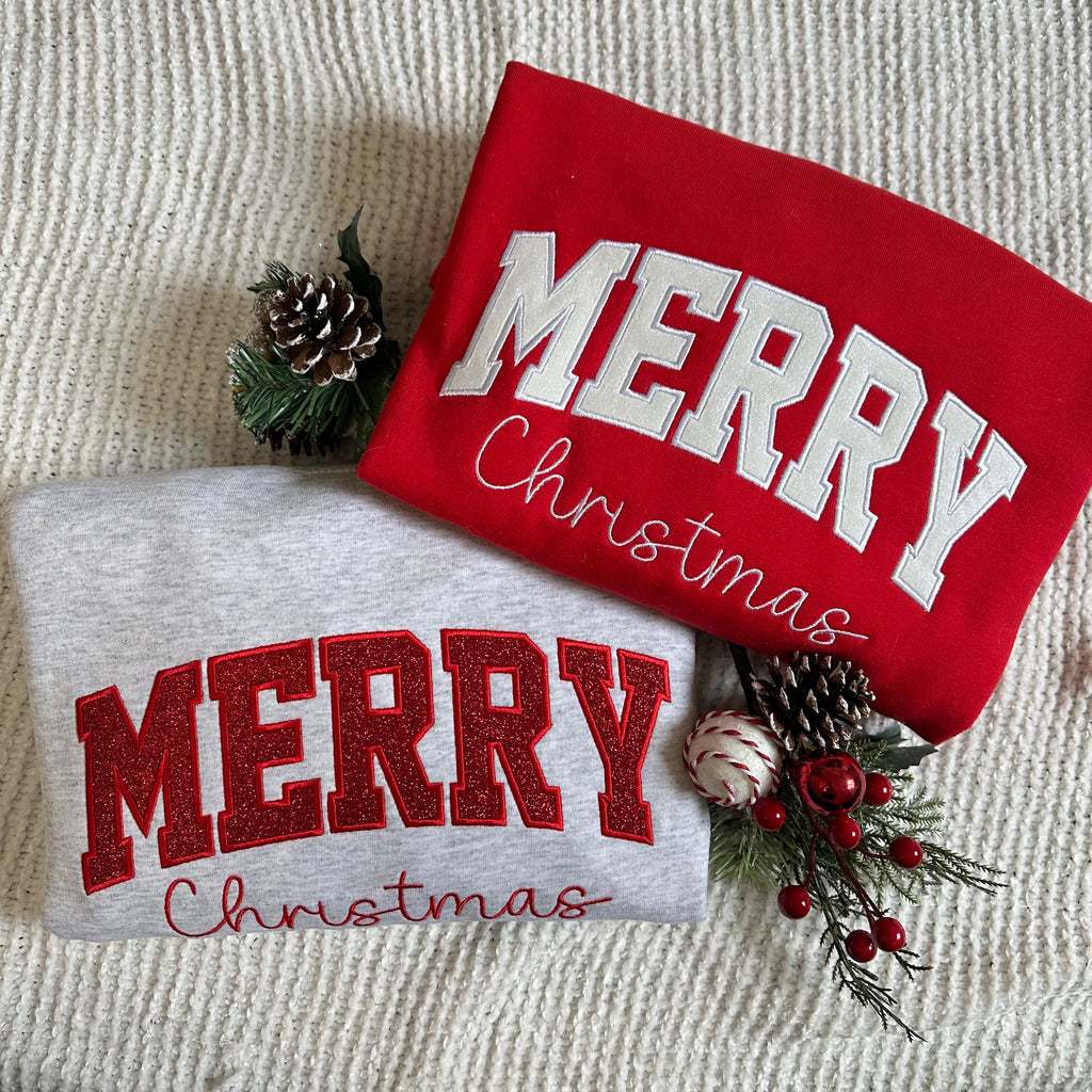 Merry Christmas Glitter Sweatshirt (Toddler, Youth, Adult)