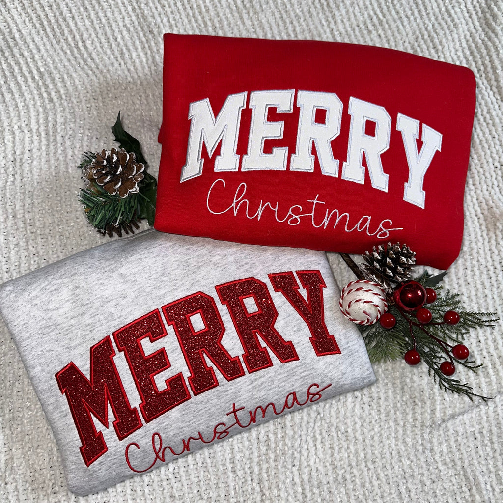 Merry Christmas Glitter Sweatshirt (Toddler, Youth, Adult)