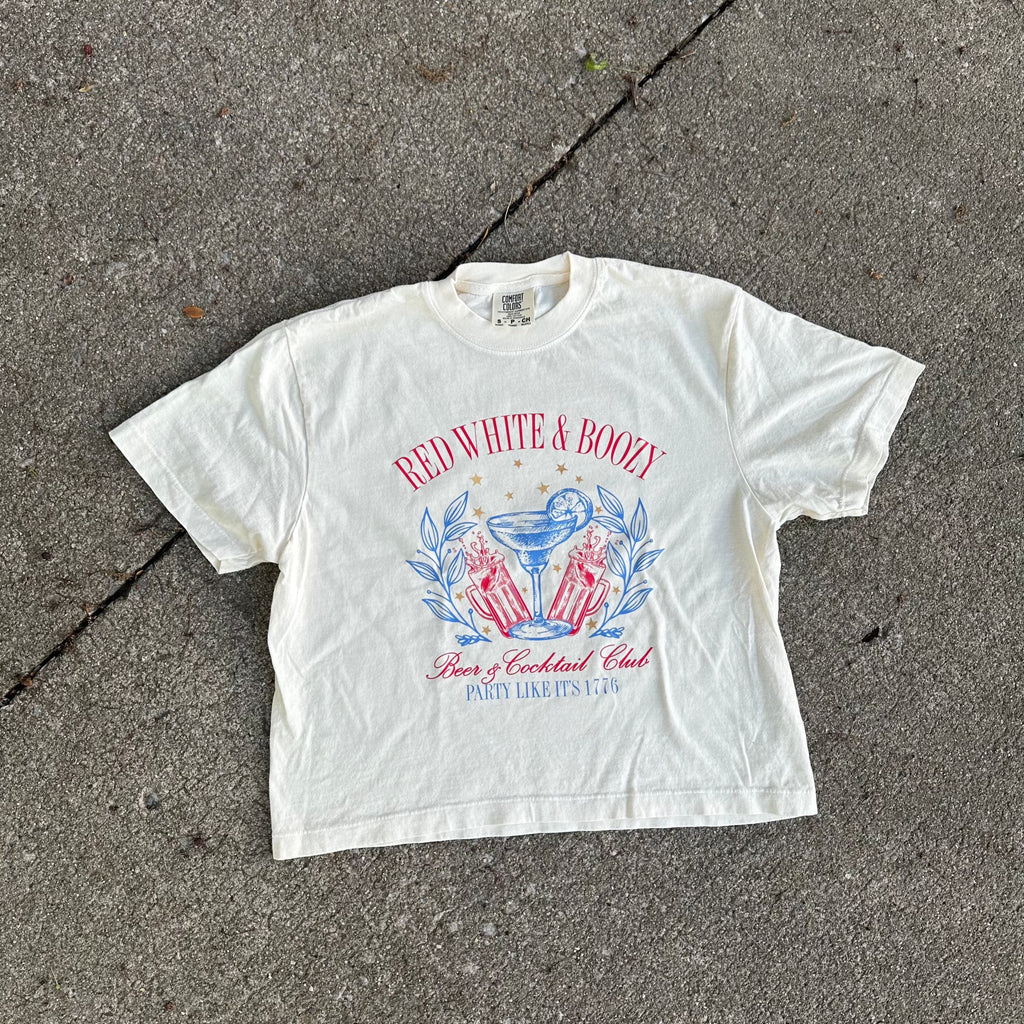 Red, White & Boozy Boxy Crop T-Shirt