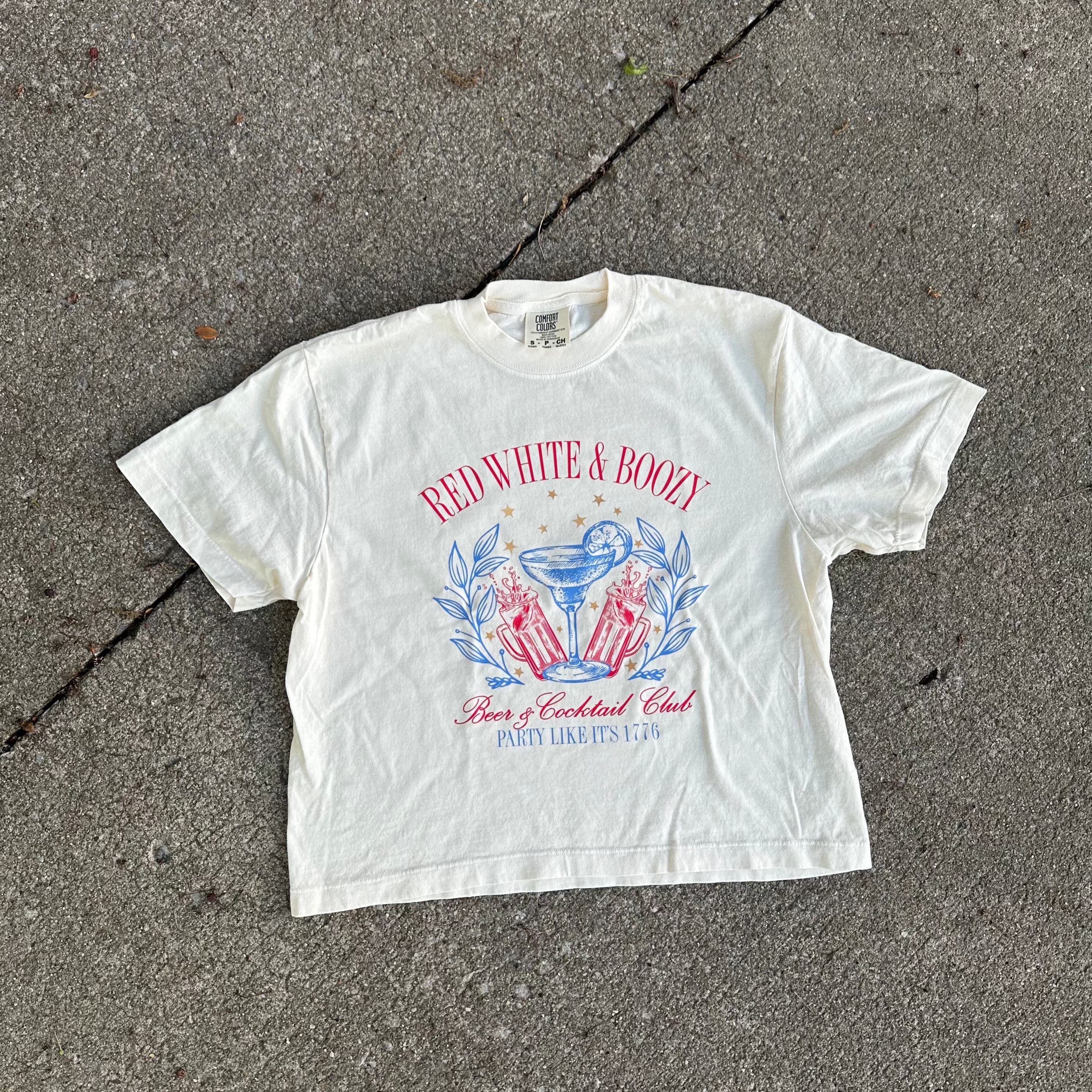 Red, White & Boozy Boxy Crop T-Shirt