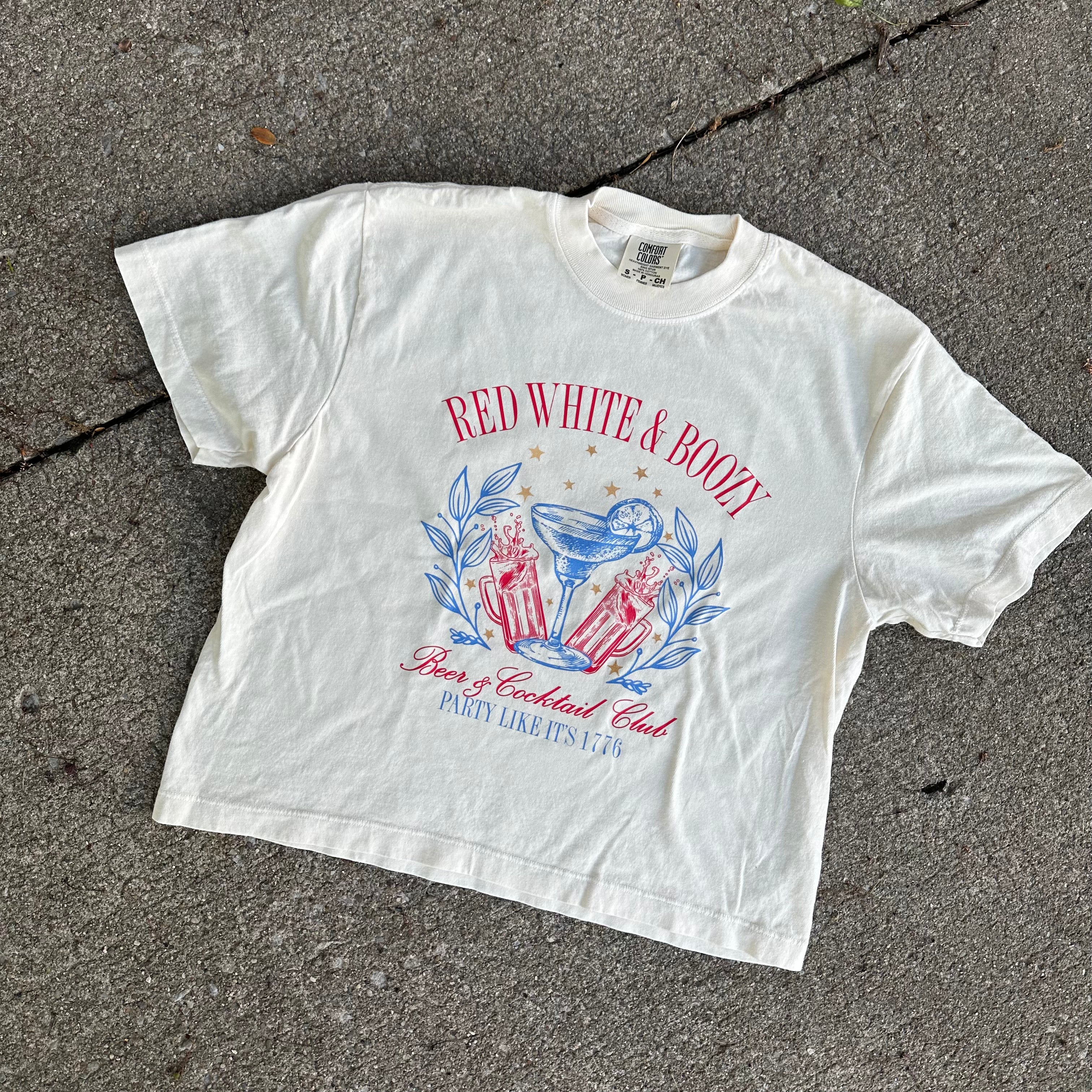 Red, White & Boozy Boxy Crop T-Shirt