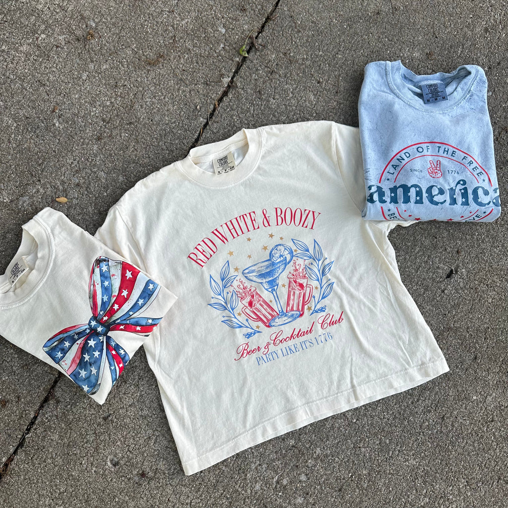 Red, White & Boozy Boxy Crop T-Shirt