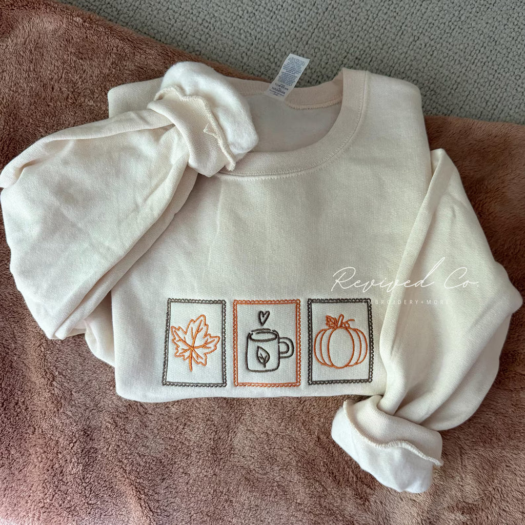 Fall Stamps Embroidered Sweatshirt
