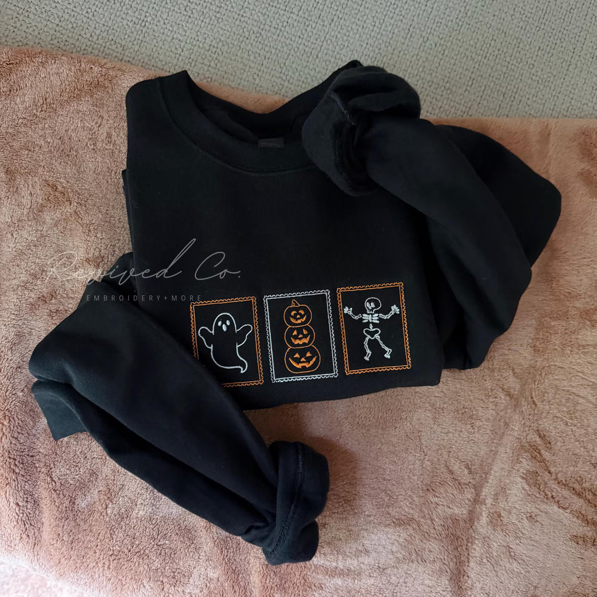 Halloween Stamps Embroidered Sweatshirt