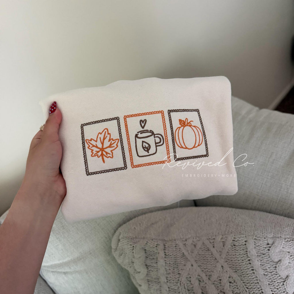 Fall Stamps Embroidered Sweatshirt