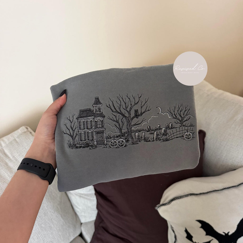Haunted House Embroidered Sweatshirt