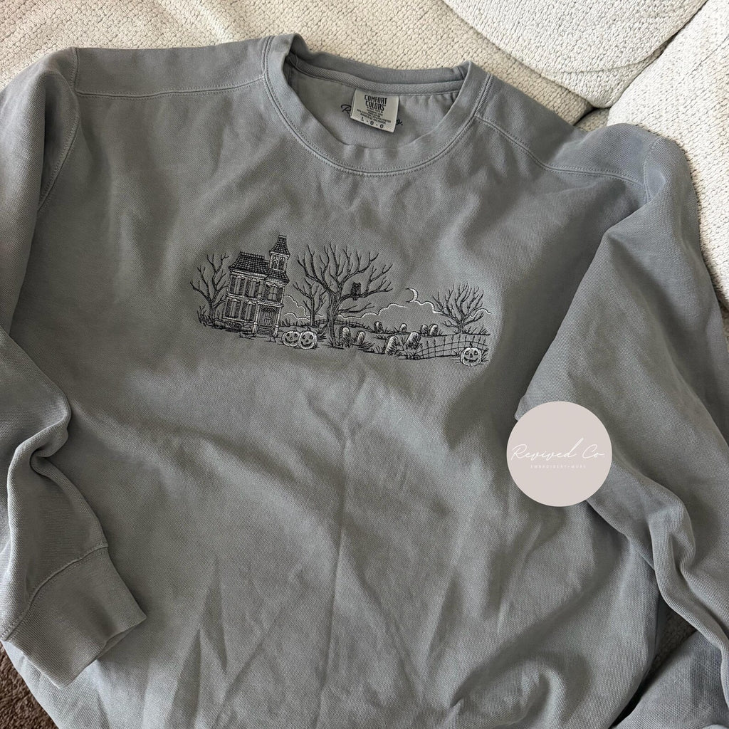 Haunted House Embroidered Sweatshirt