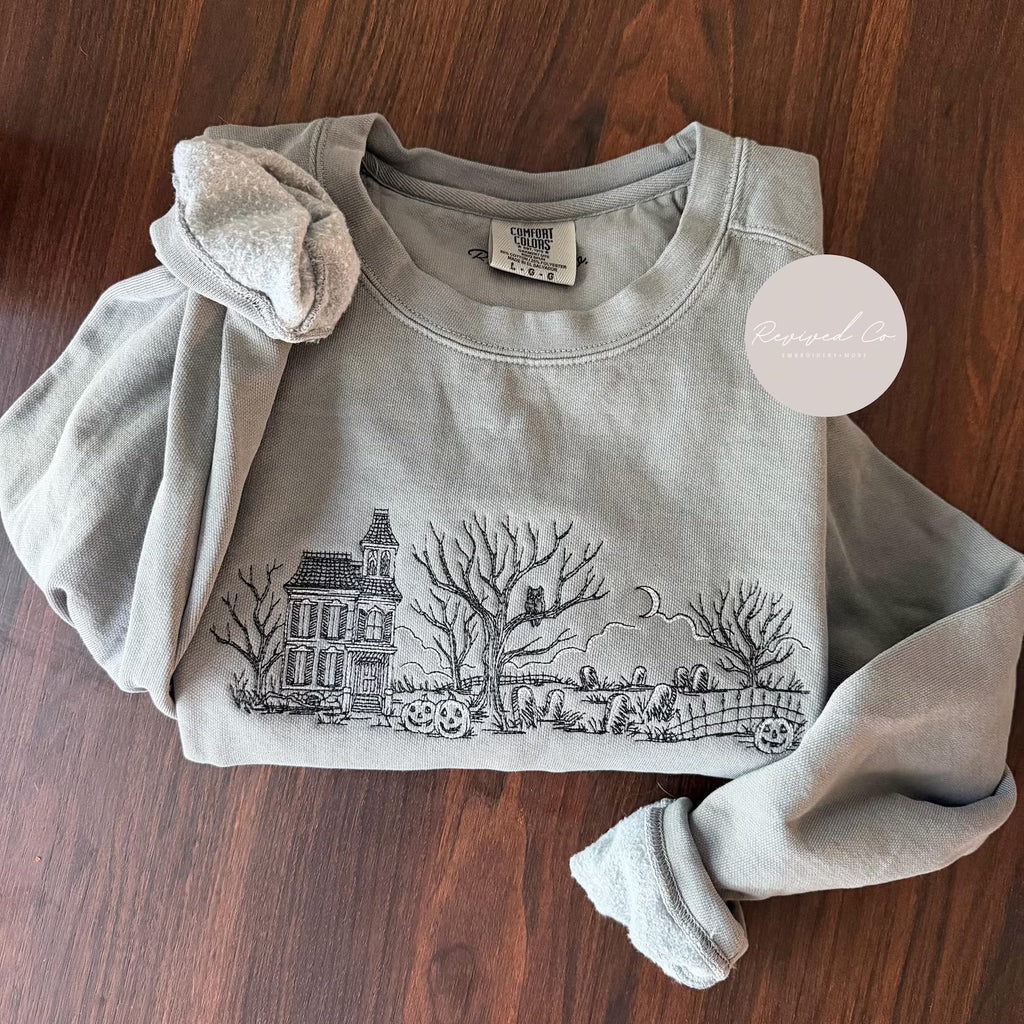 Haunted House Embroidered Sweatshirt